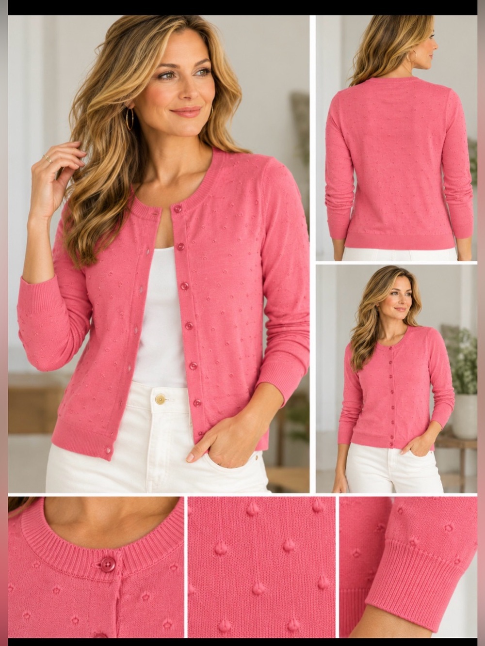 Lord & Taylor Women’s M Rose Pink Swiss Dot Button Front Cardigan